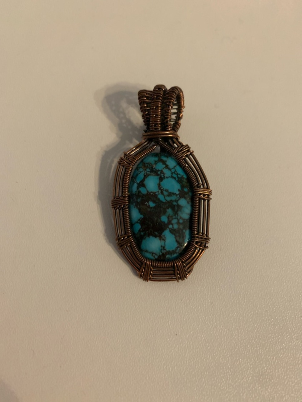 Turquoise and Copper Wire Wrapped Pendant